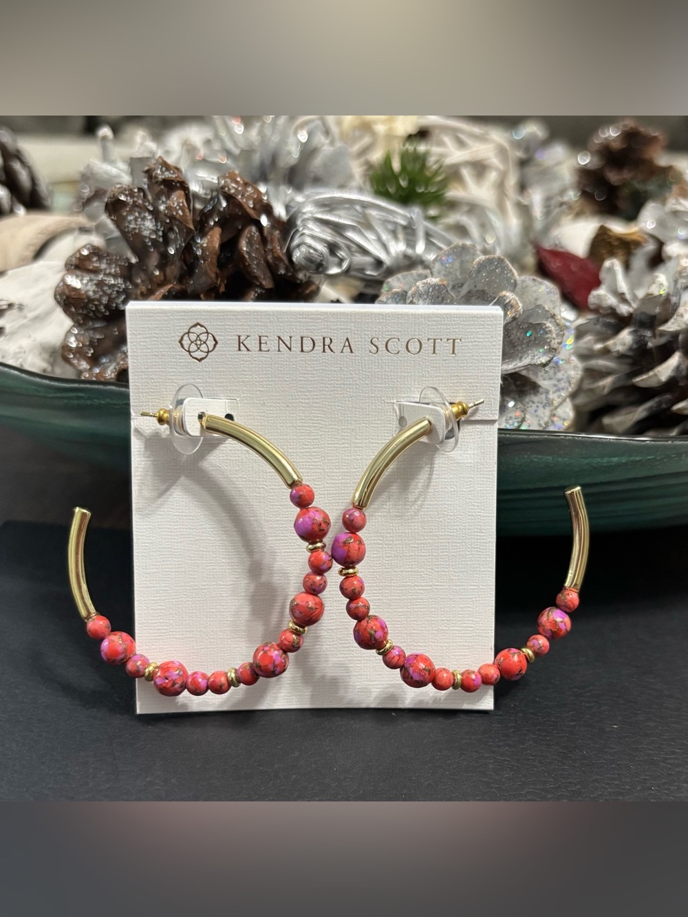 Kendra Scott Red Fushia Magnesite Beaded Hoops - Picture 2 of 9